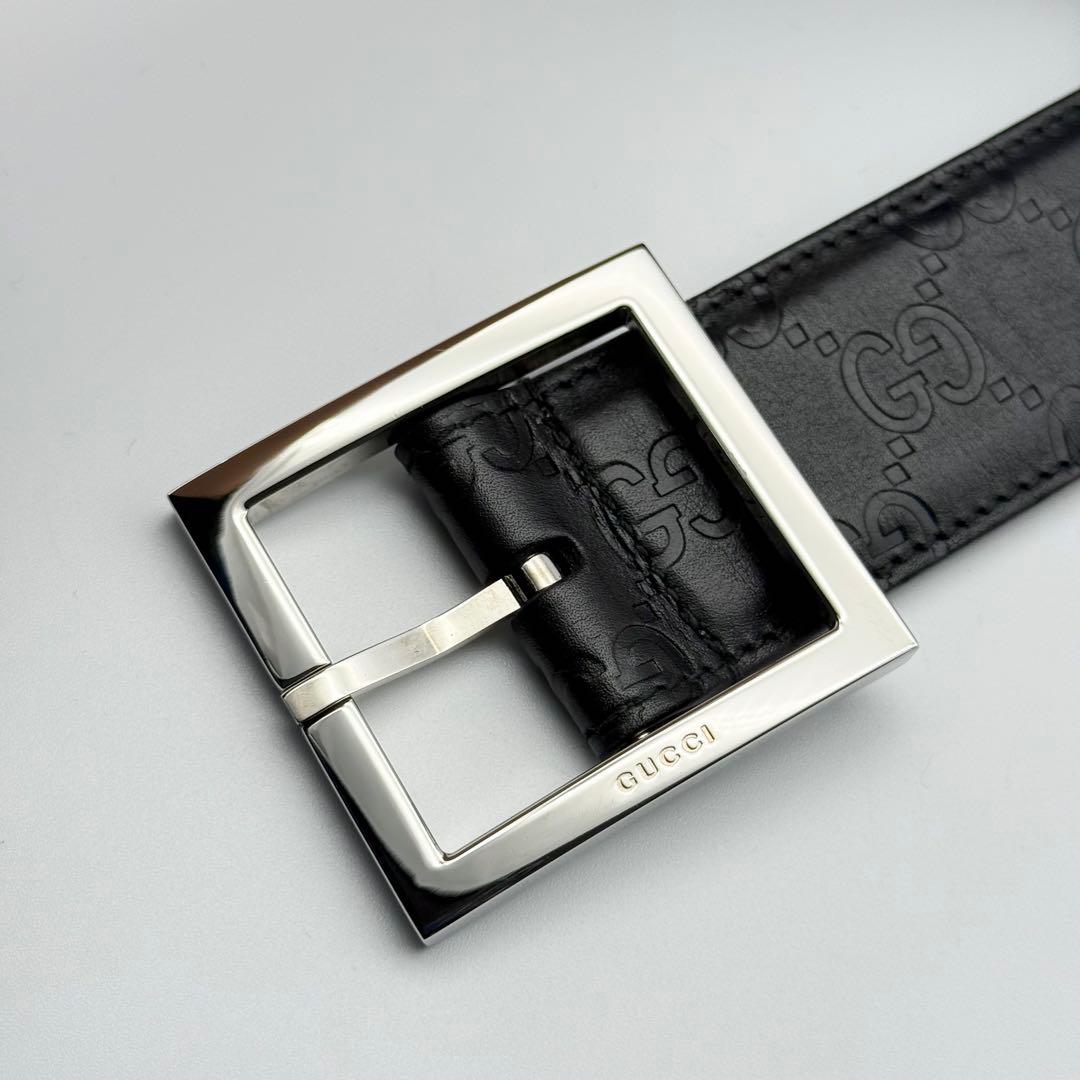 ✨美品✨GUCCI ベルト スクエアバックル シマ GG柄 シルバー金具 レザー