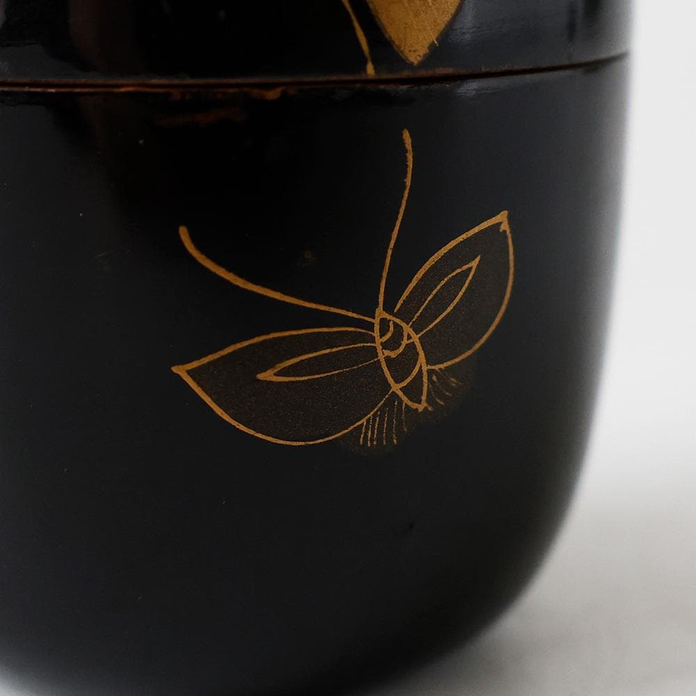 時代 輪島塗 木製 黒塗 棗 蜻蛉 蝶金蒔絵 勝虫 茶道具 漆器 漆芸