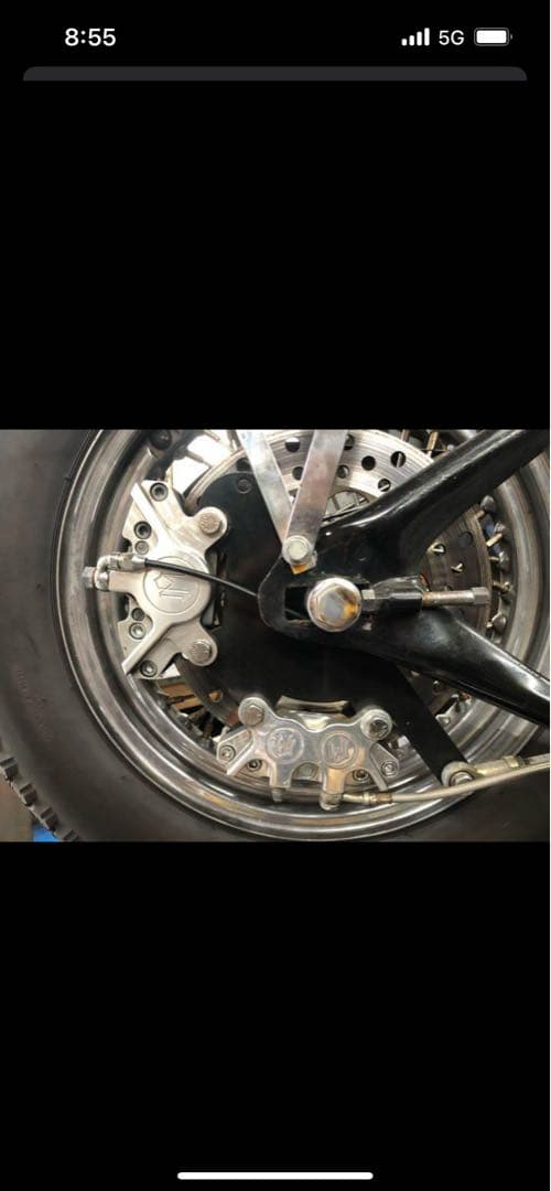 ハーレーショベル ワンオフリアダブルキャリパーサポートチョッパー