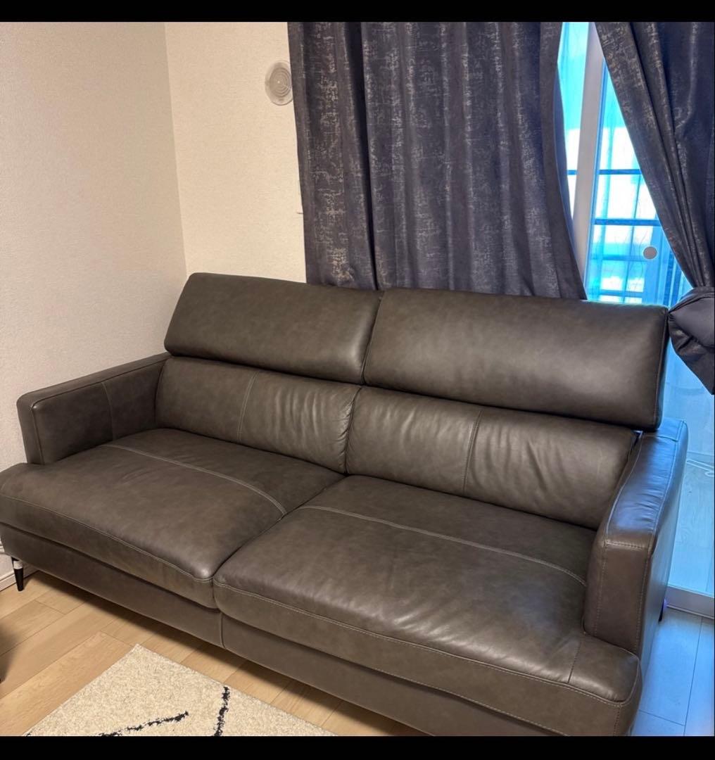 ダークブラウン レザー 3人掛けソファ