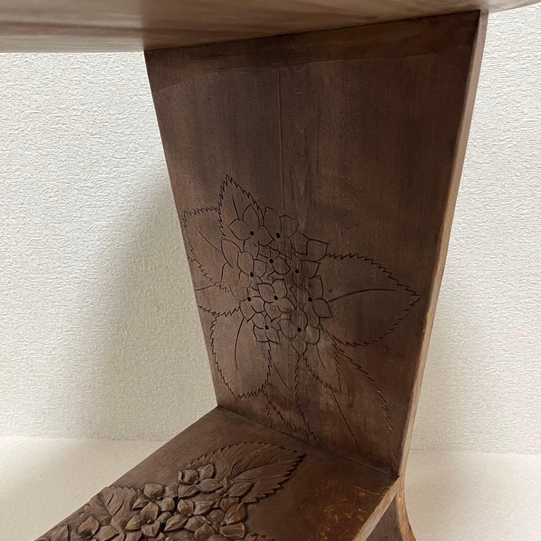 伝統工芸 サイドテーブル 木彫り 紫陽花 アジサイ 日光堀