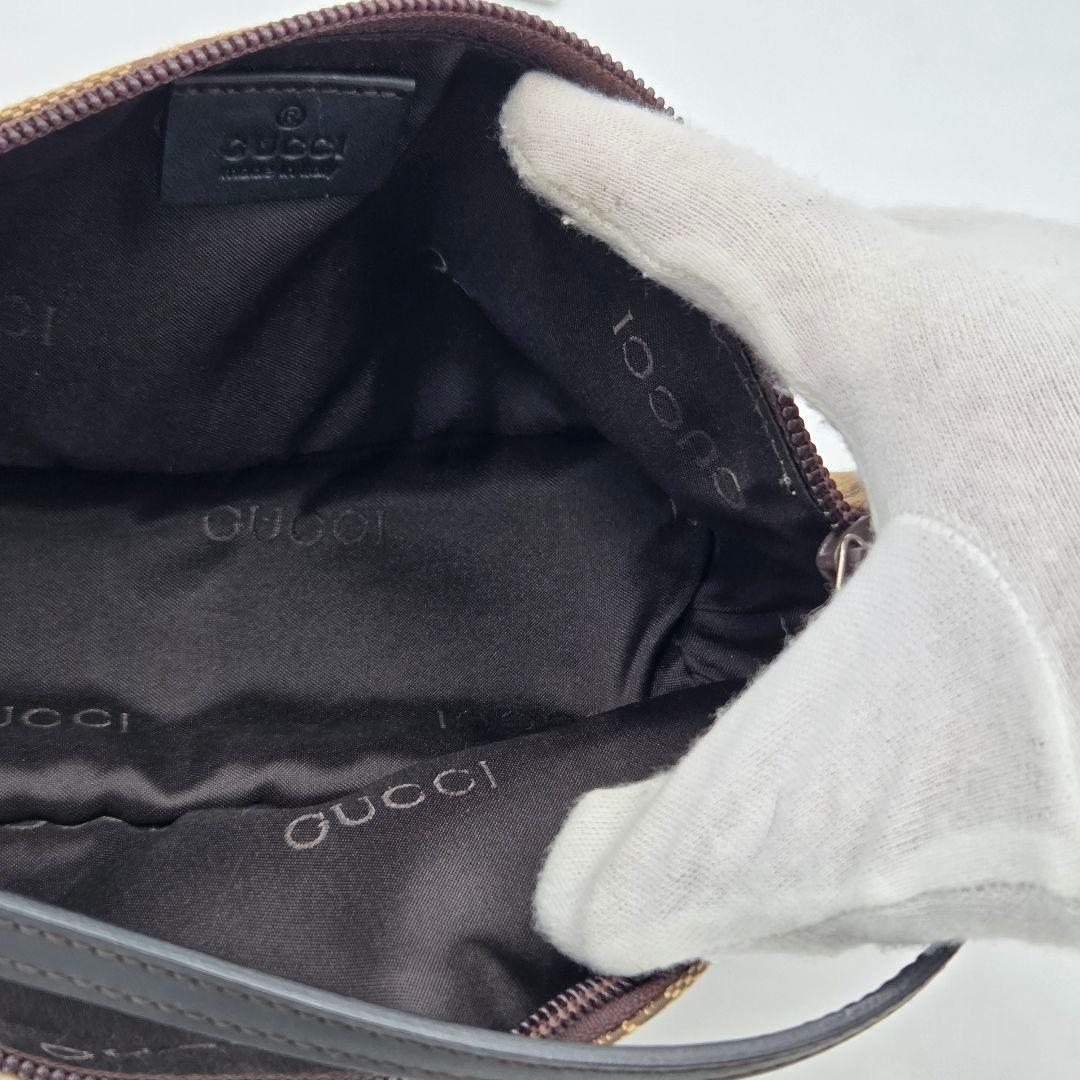 【良品】グッチ アクセサリーポーチ ミニバッグ GG キャンバス ブラウン