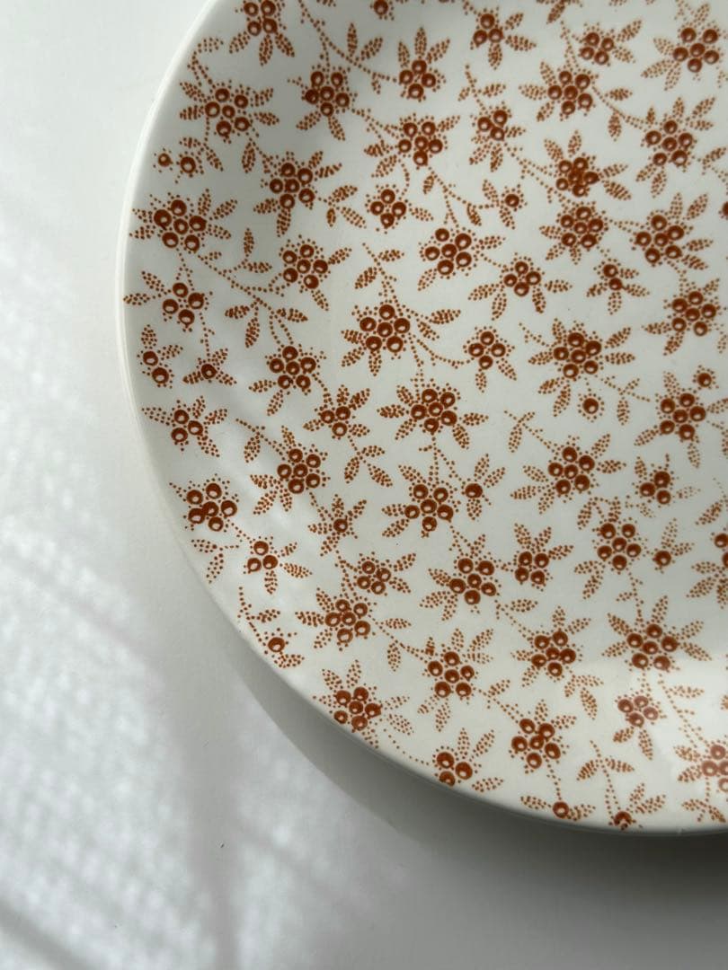 美品　フランス　アンティーク　サルグミンヌ　オレンジブラウンのチンツ柄プレート