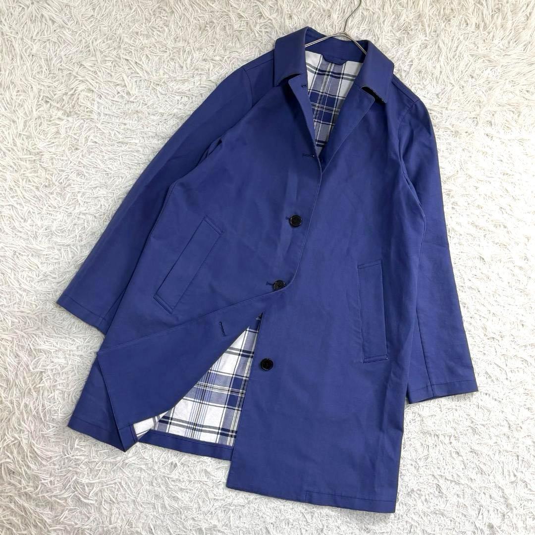 17245✨マッキントッシュロンドン 38 M ステンカラーコート チェック 青
