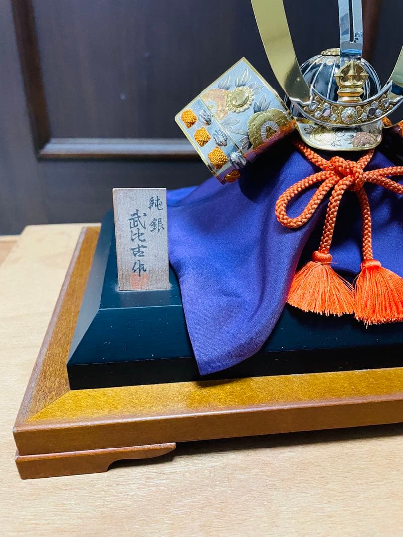 純銀　関工芸　武比古　純銀製　兜 3号(剣付 )銀製　伝統工芸　置物