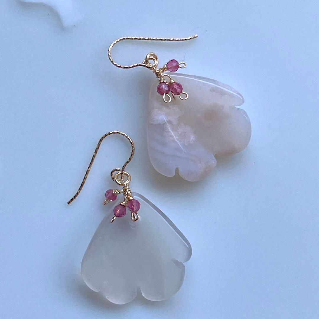 マルモ◆水晶×ピンクゴールド箔トリプレットストーンピアス