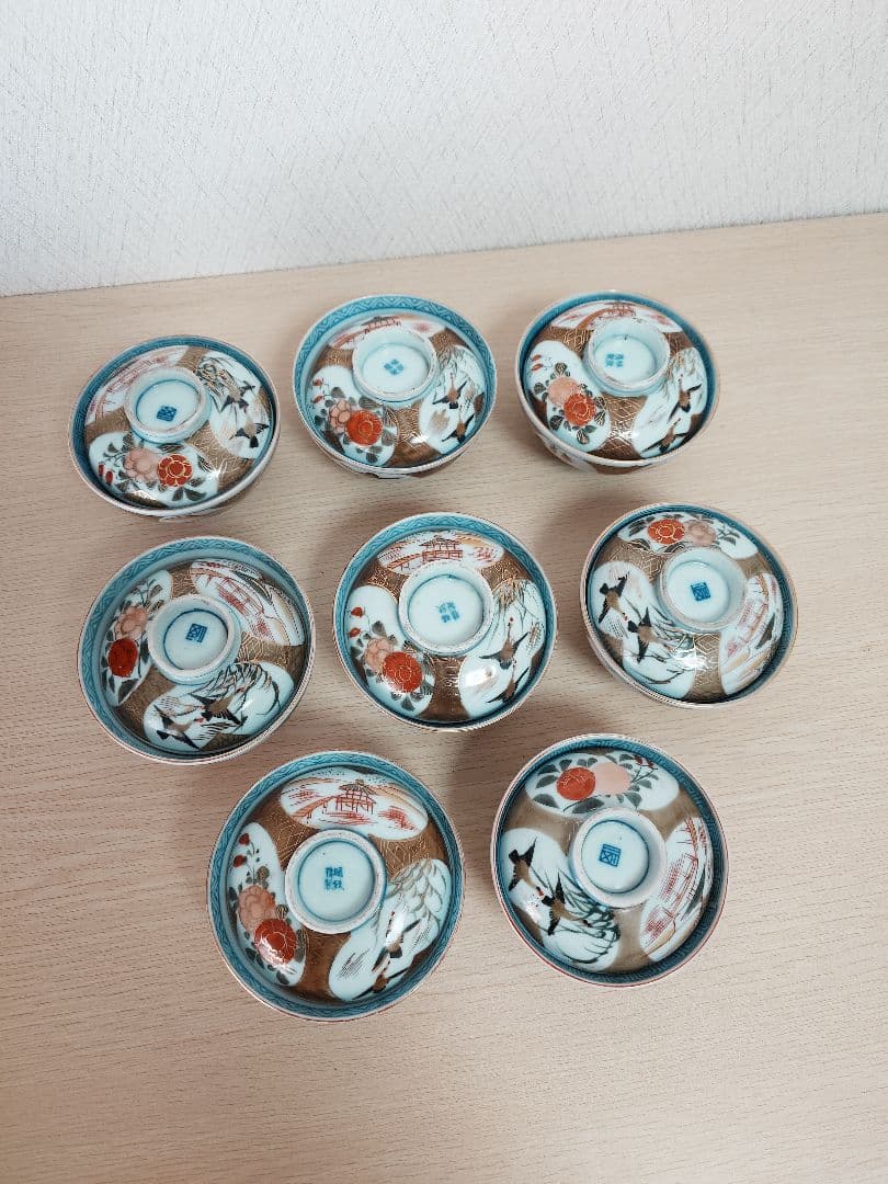 伊万里焼 時代物 蓋付煮物椀 蓋付き茶碗 8客 現状品 金彩