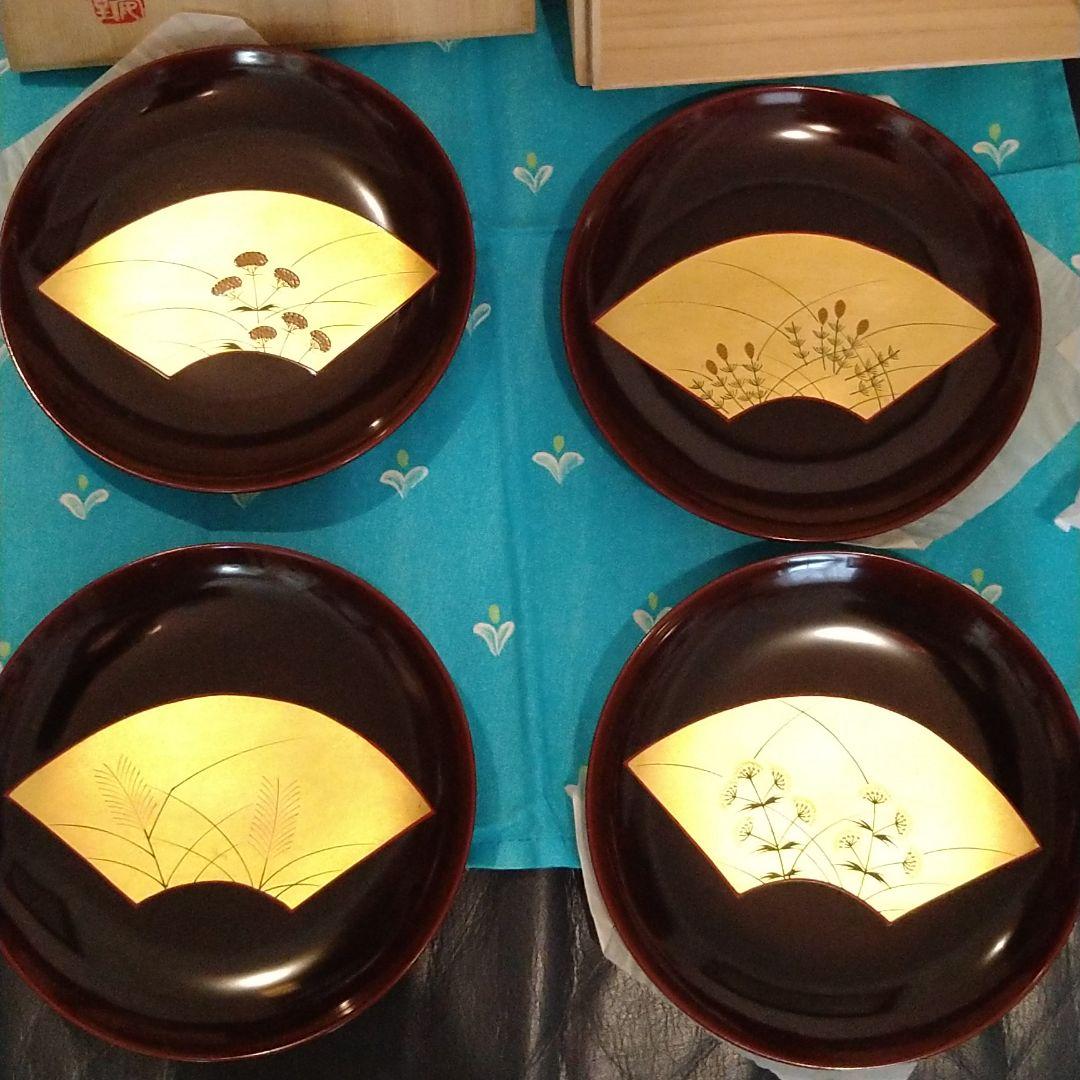 【さな様ご確認用】山田平安堂　溜塗　草花銘々皿　木地