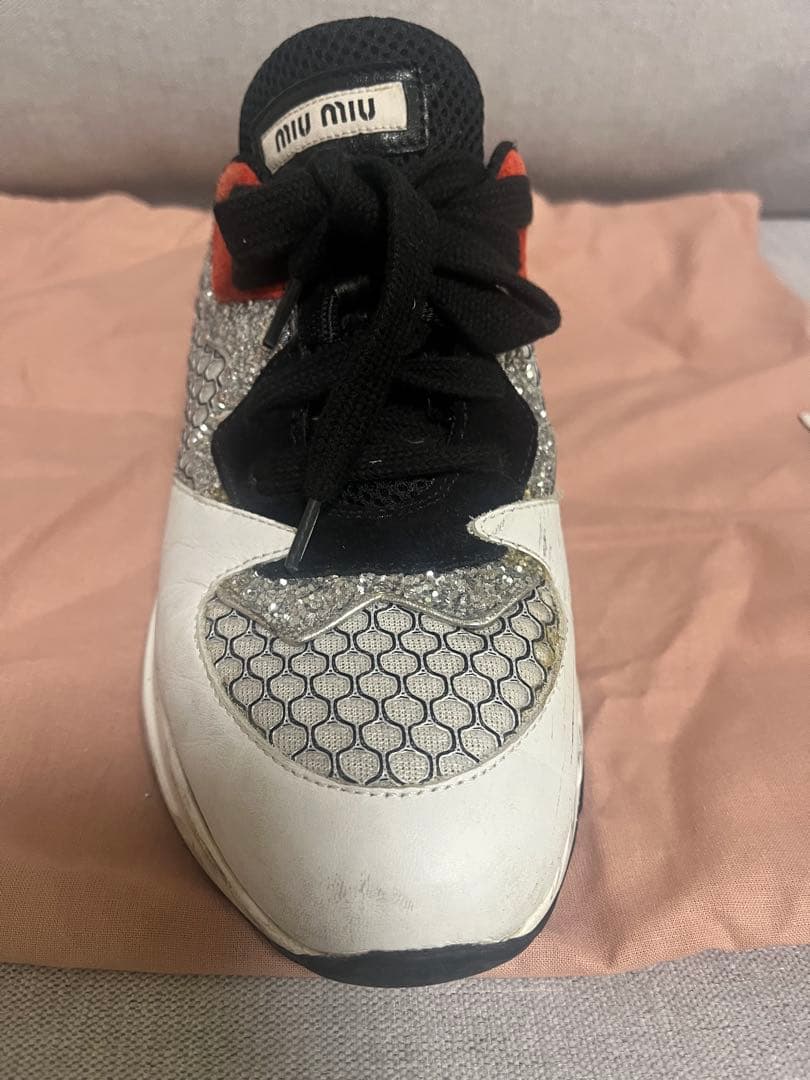 miu miu メッシュスニーカー ホワイト/ブラック/レッド　38ハーフ