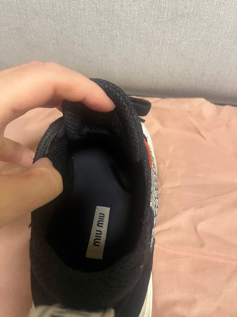 miu miu メッシュスニーカー ホワイト/ブラック/レッド　38ハーフ