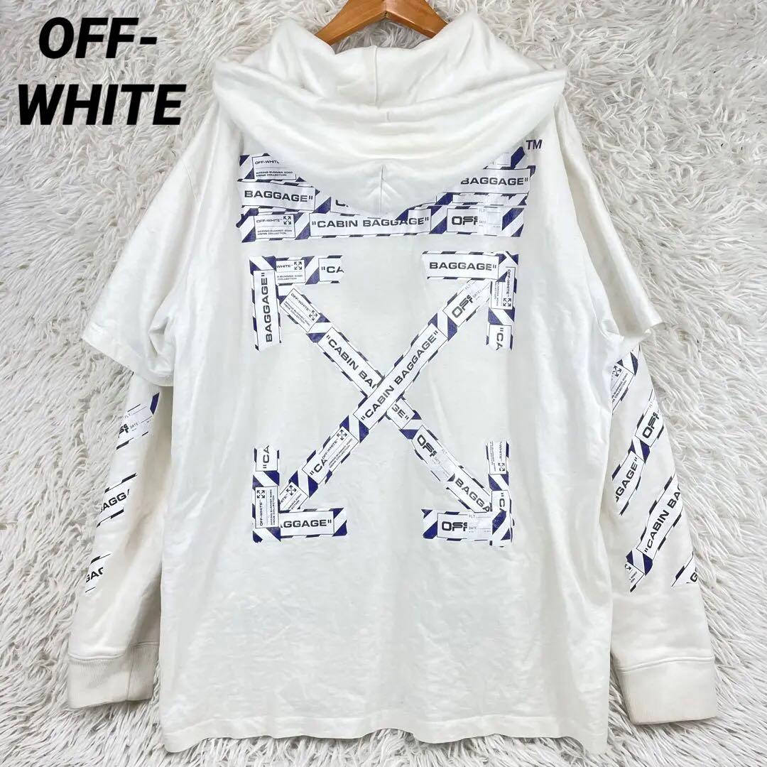 off-white レイヤードパーカー　フーディー　XL相当　ホワイト