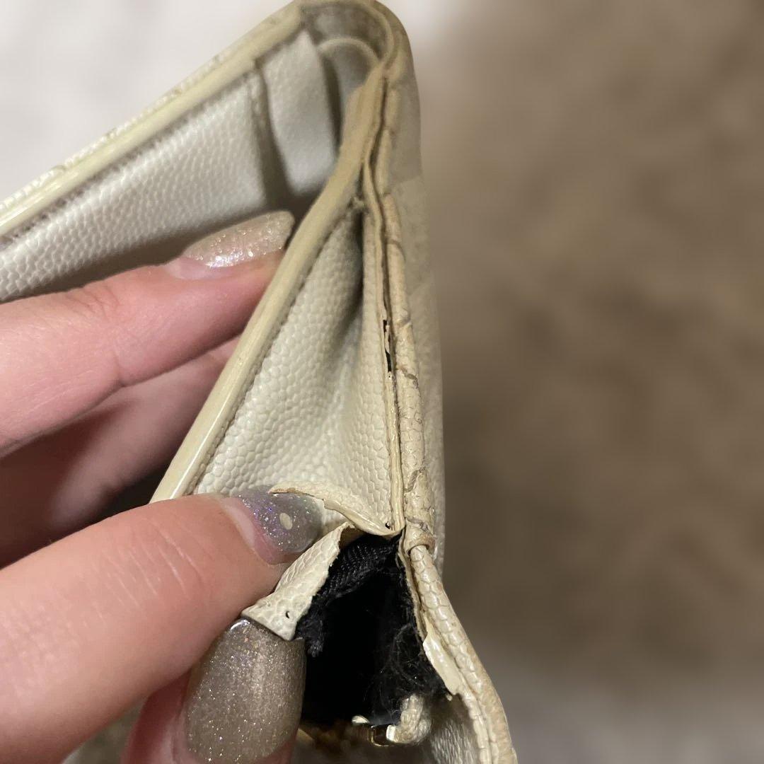 YSL アイボリー 三つ折り財布 キルティング