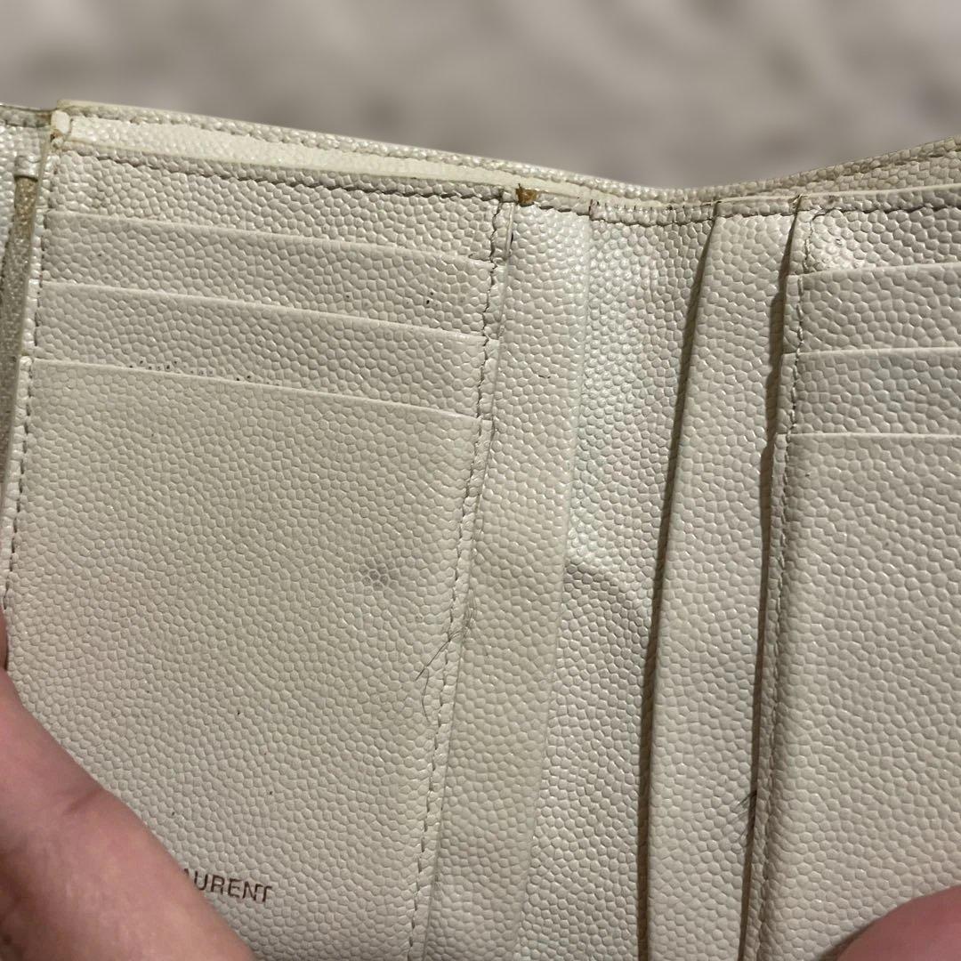 YSL アイボリー 三つ折り財布 キルティング