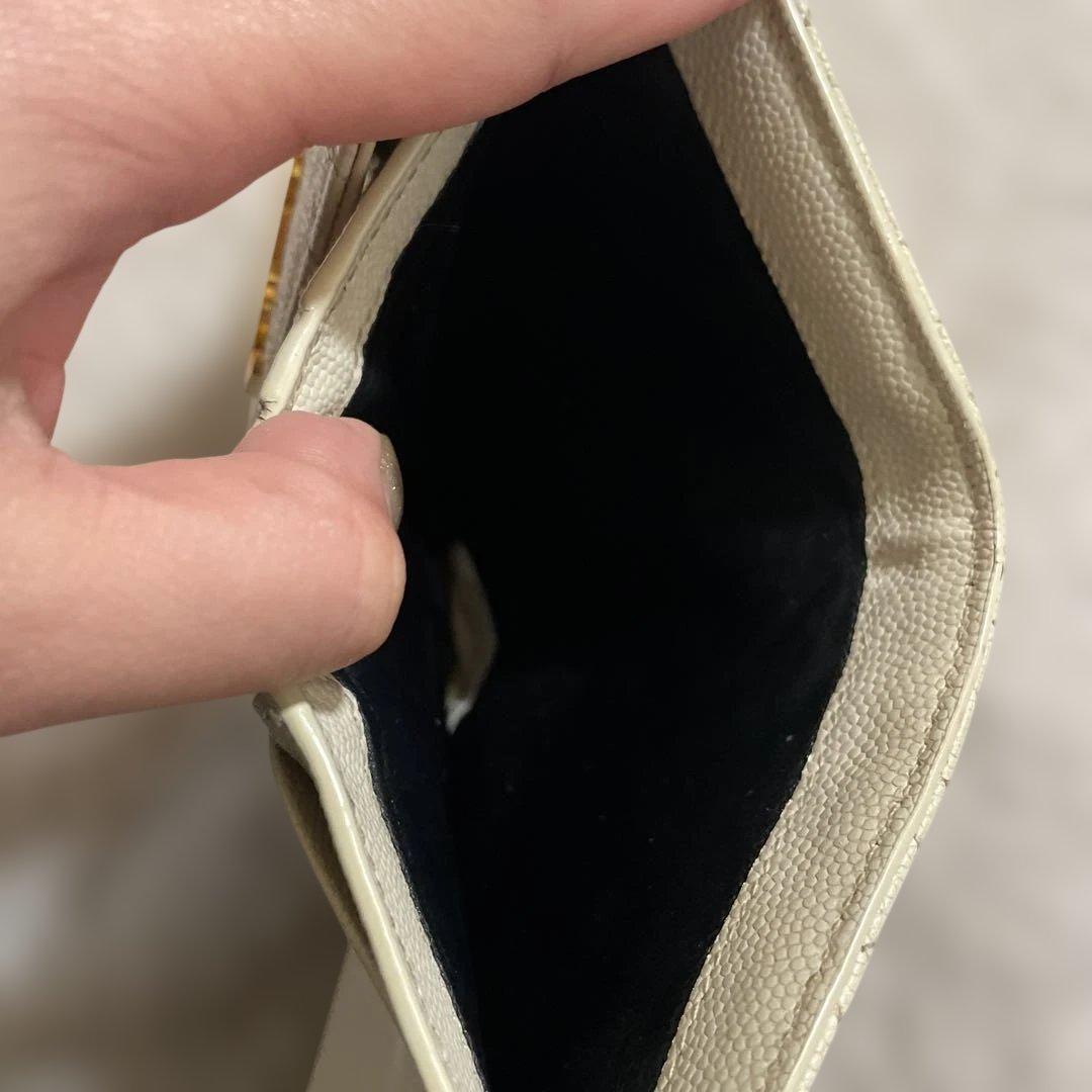 YSL アイボリー 三つ折り財布 キルティング