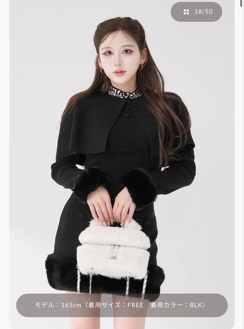 Darich ビジューケープニットミニワンピース ブラック