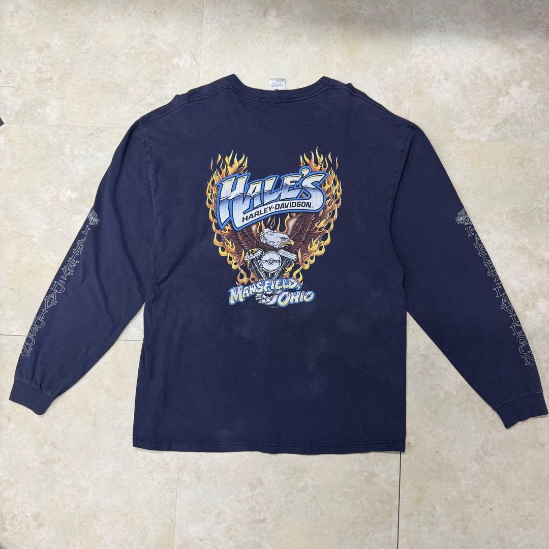 ハーレーダビッドソン ロンT hanes USA製 ネイビー XL 袖プリ