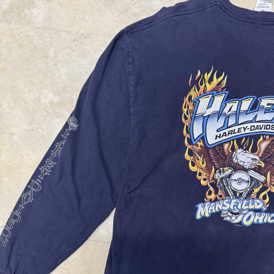 ハーレーダビッドソン ロンT hanes USA製 ネイビー XL 袖プリ