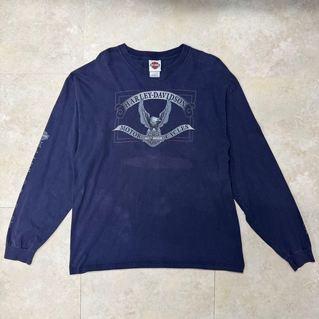 ハーレーダビッドソン ロンT hanes USA製 ネイビー XL 袖プリ
