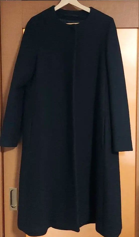 ATON ブラック ロングコート ノーカラー