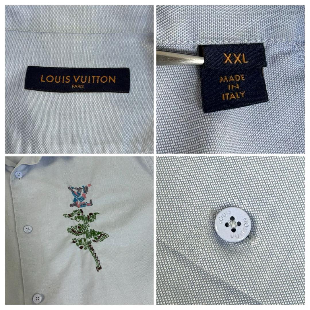 【美品】LOUIS VUITTON 長袖 シャツ 刺繍ブルー XXLイタリア製