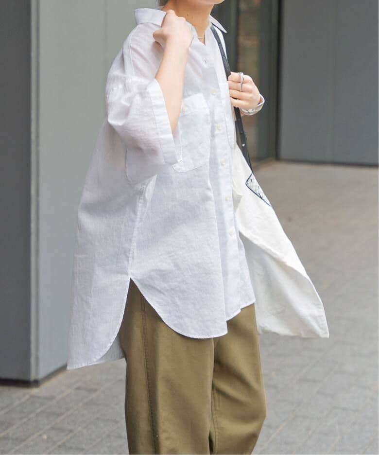 【美品】スピックアンドスパン　コットンリネンハーフスリーブシャツ