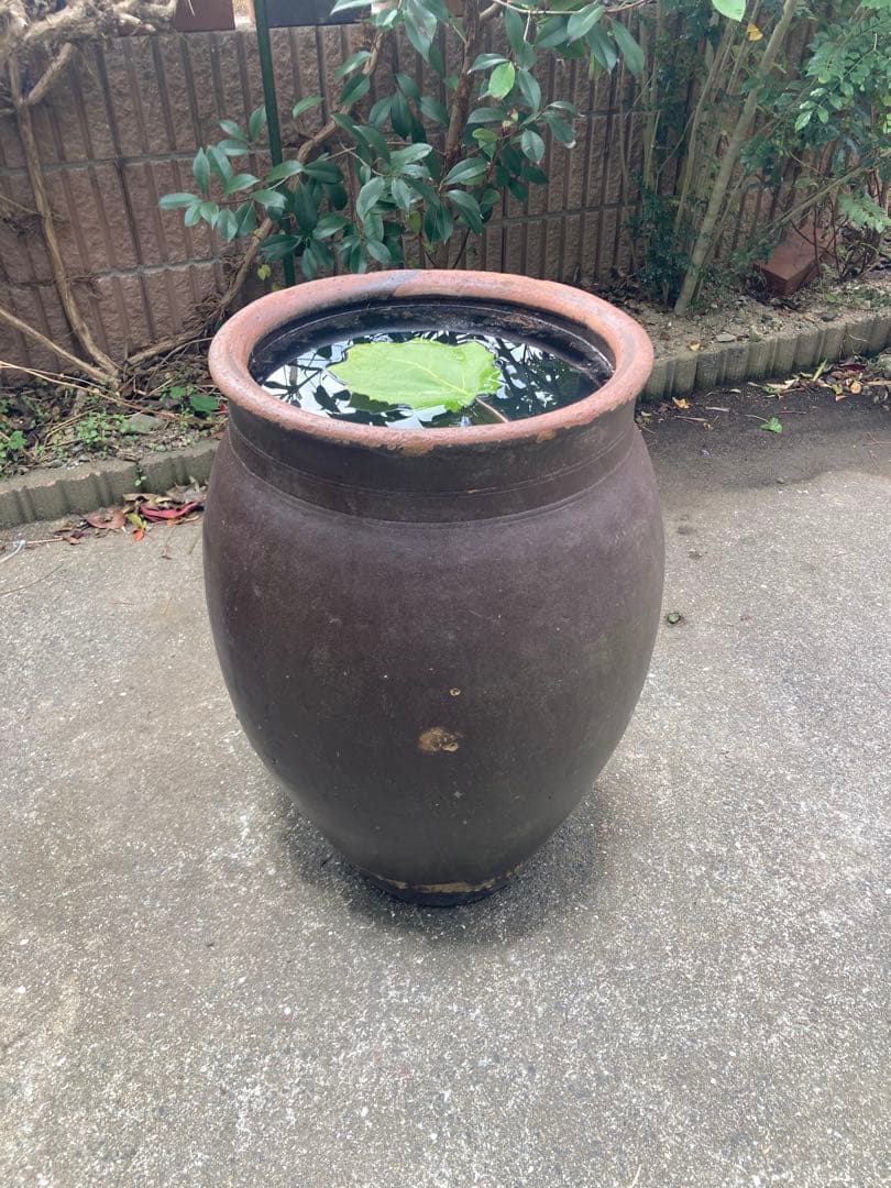存在感抜群！時代物 陶器の大型甕 古い壺 。茶褐色。和モダン 62センチ