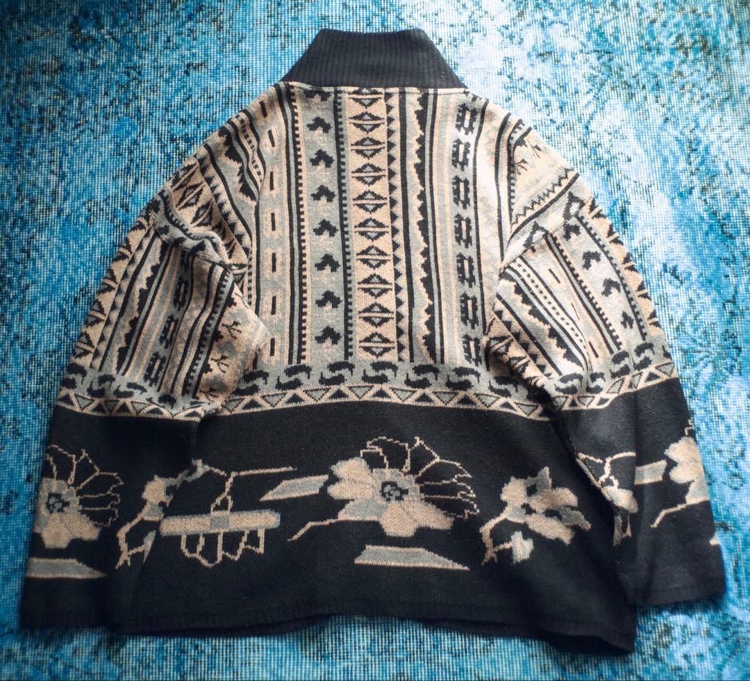 70s 80s FRANCE \"和柄\" wide knit jacket