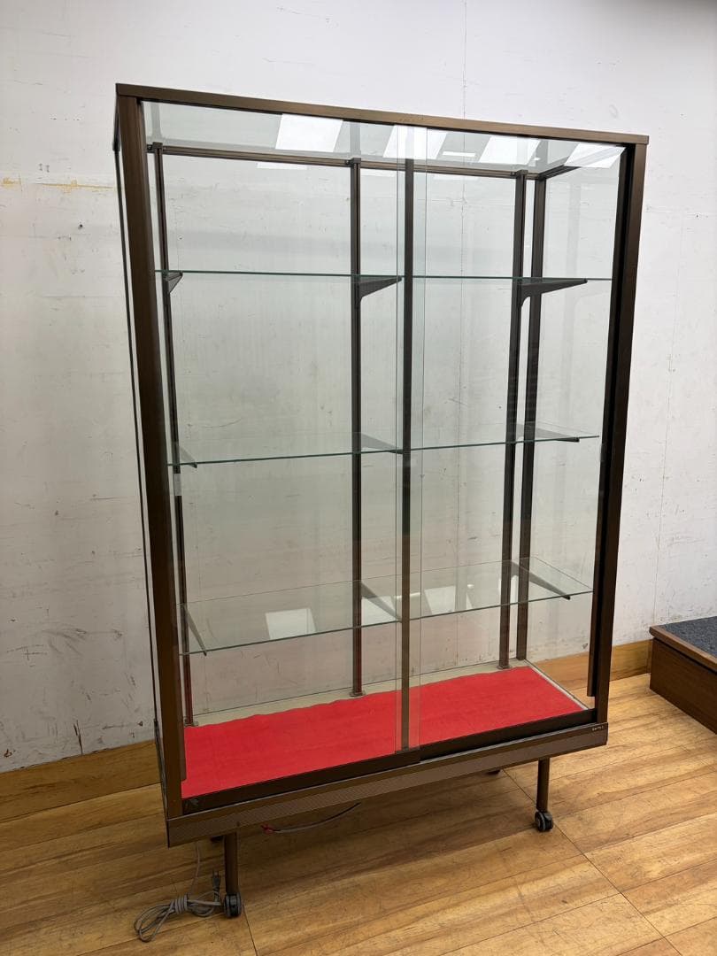 日本アルミ　ガラスショーケース　店舗用　キャスター、照明付き