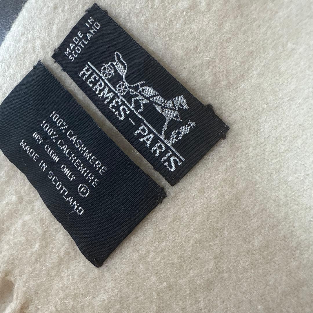 値下げ中！HERMES ベージュ　カシミヤ　ストール フリンジ付き