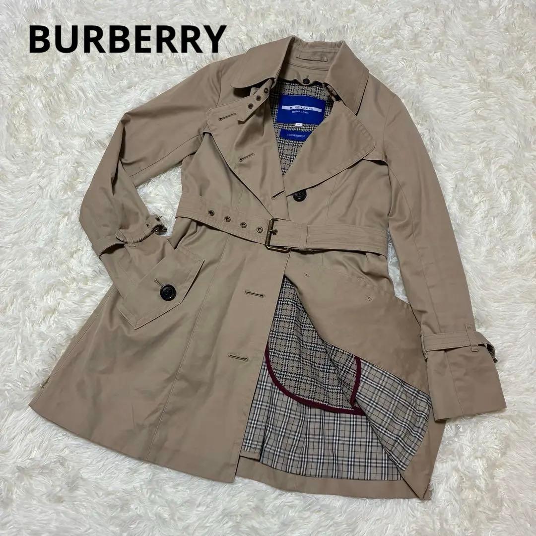 バーバリーブルーレーベル トレンチコートノバチェックベルトライナー付34Sハーフ