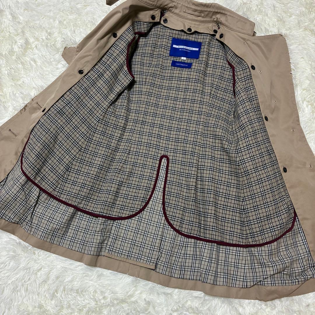 バーバリーブルーレーベル トレンチコートノバチェックベルトライナー付34Sハーフ