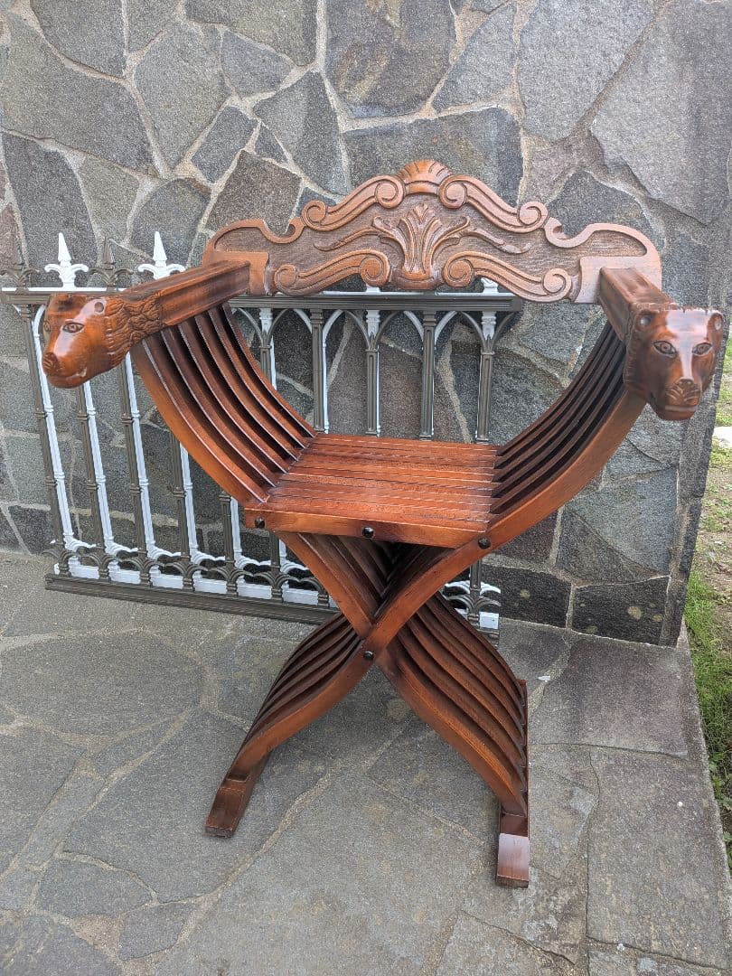 ②イタリア製　サヴォナローラチェア アンティーク家具