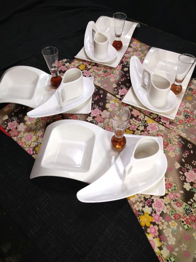 ♥豪華に高級ホテル演出⬛【オリジナルウエーブ長大皿演出セット】４種２組計６点