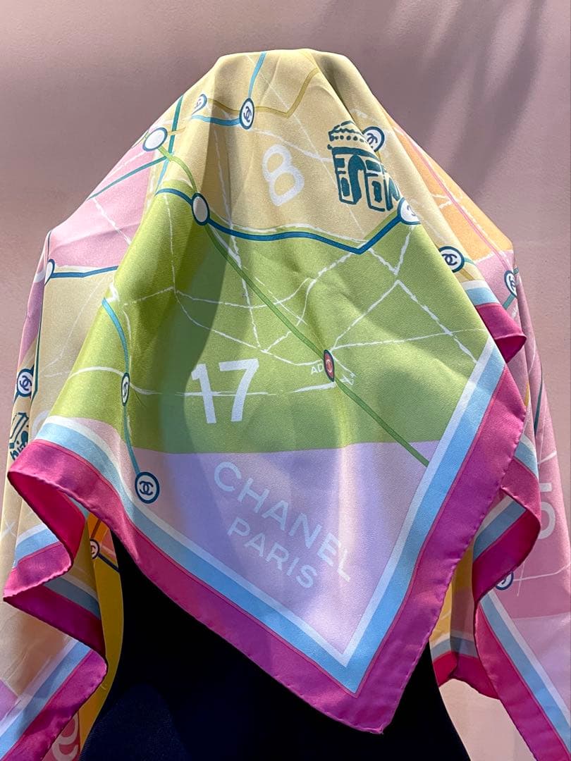CHANEL 大判スカーフ85×85 Paris地図&Métro