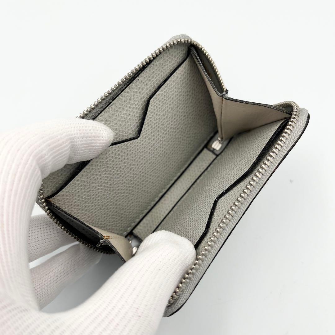 【美品】Valextra ラウンドジップ　ミニウォレット　ケース　グレー