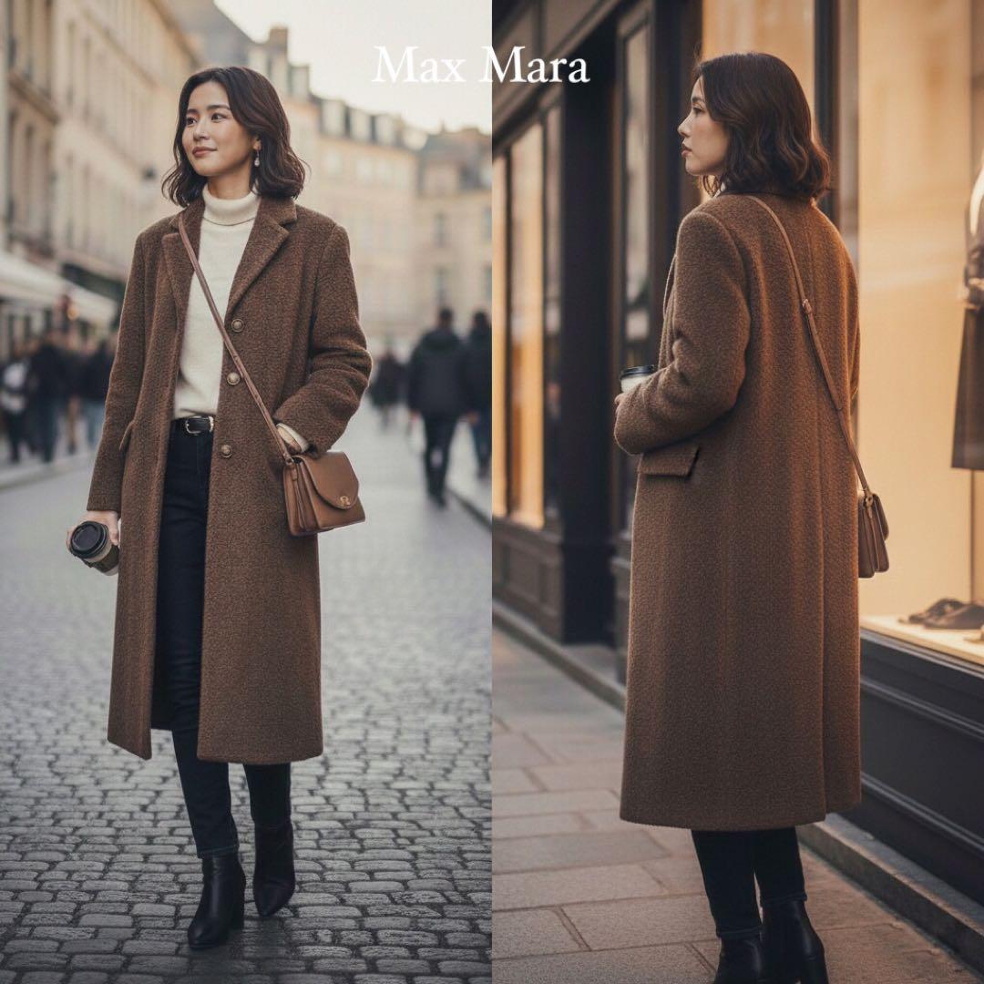 Max Mara マックスマーラ アルパカ ヴァージンウール ロングコート 茶
