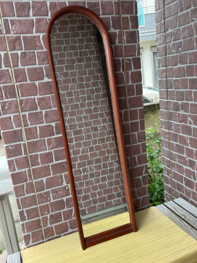 ビンテージ チーク材 ウォールミラー 壁掛けミラー 鏡姿見店舗什器北欧デンマーク