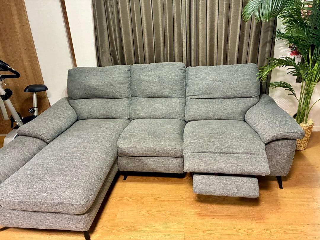 グレー コーナーソファ リクライニング機能付き