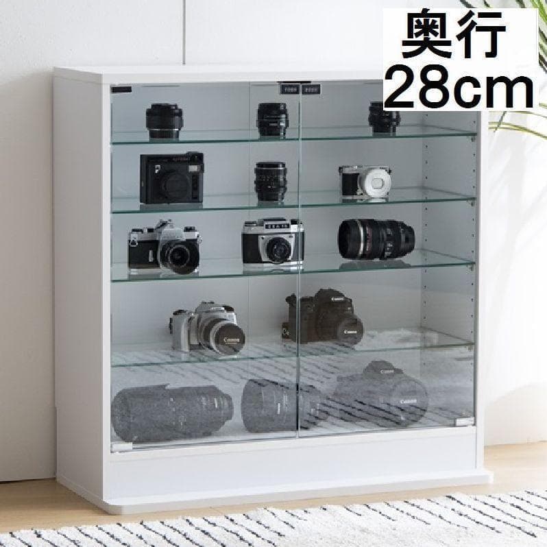 ☆【幅80cm×奥行28cm】 ガラスケース　コレクションケース　ホワイト