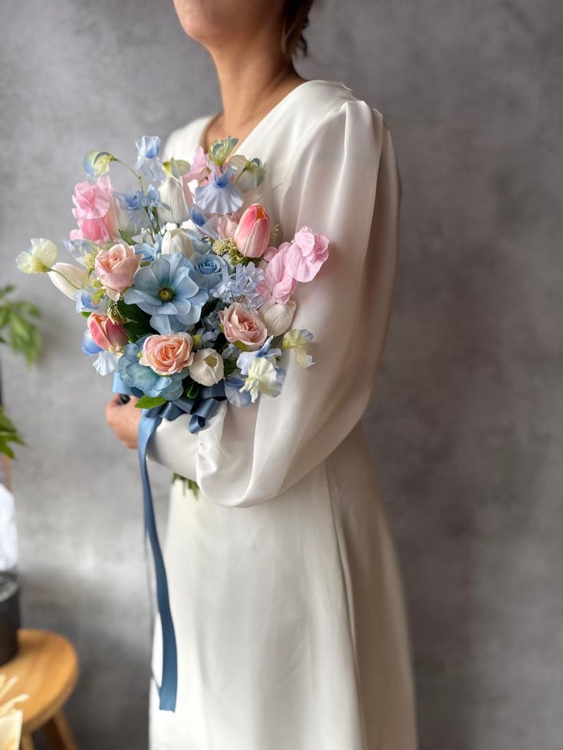 ピンク×ブルークラッチブーケ☆ブートニア