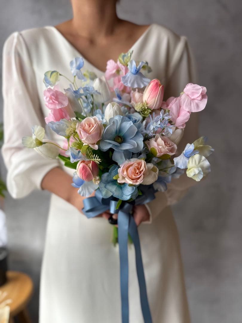 ピンク×ブルークラッチブーケ☆ブートニア