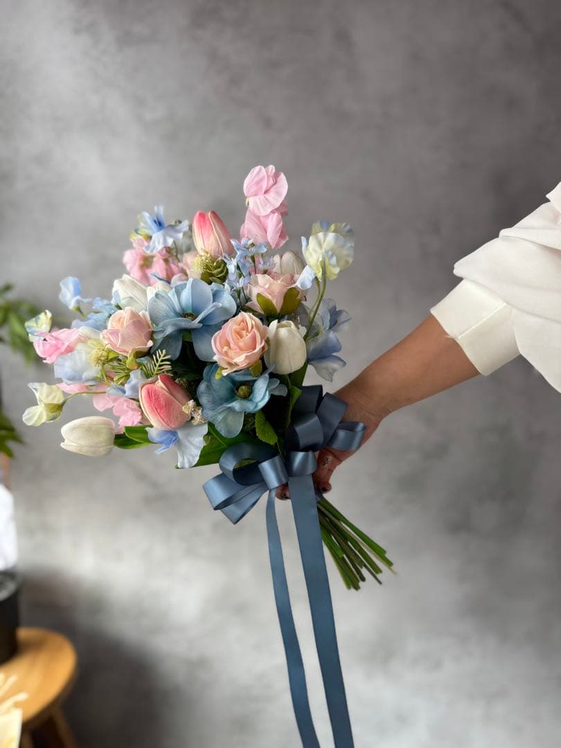 ピンク×ブルークラッチブーケ☆ブートニア