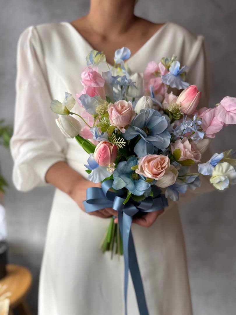 ピンク×ブルークラッチブーケ☆ブートニア