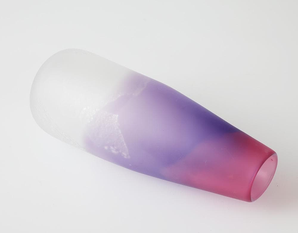 美品 富山ガラス工房 吹き硝子 花器 共箱 花瓶 花入 ガラス 高さ28㎝
