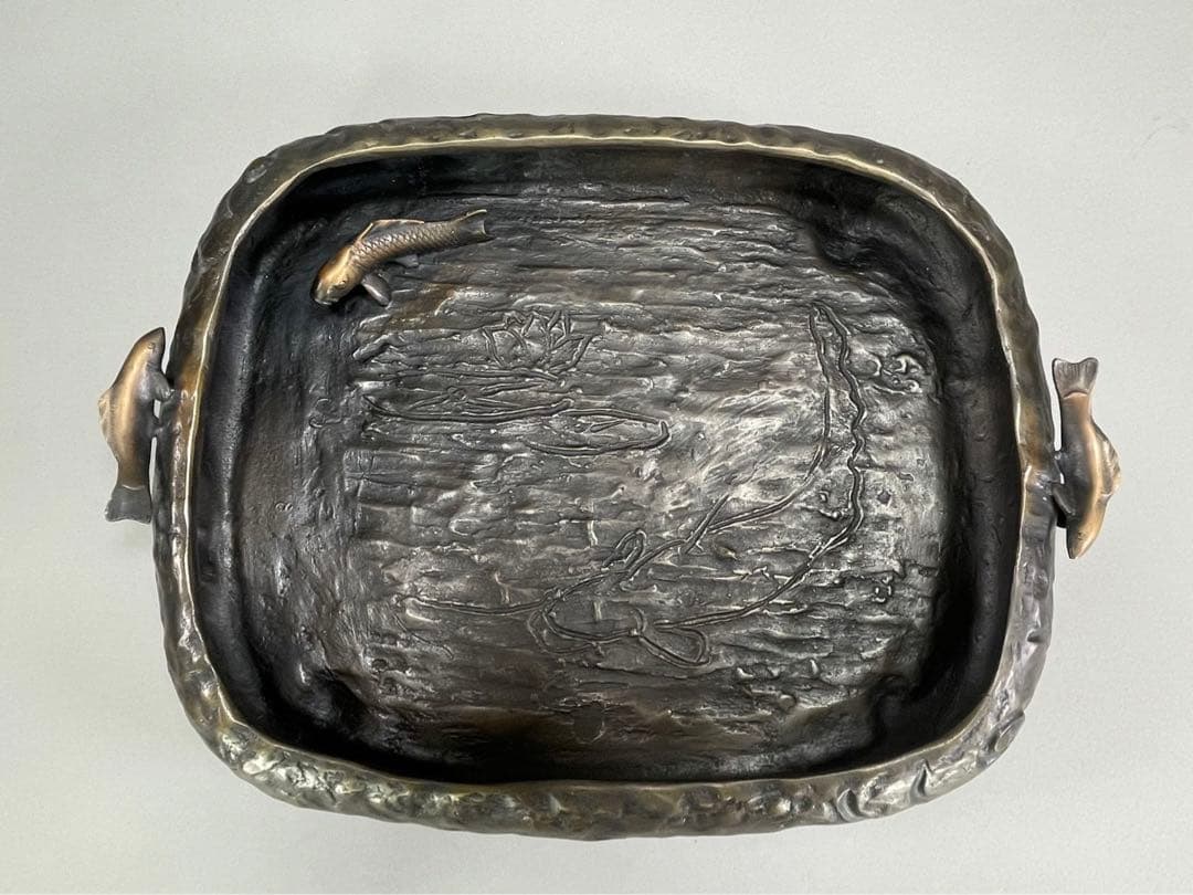 いけばな　池坊　古流　蠟型鋳造　般若純一郎造　鯉水盤　砂鉢　盆栽鉢　華道具 景色