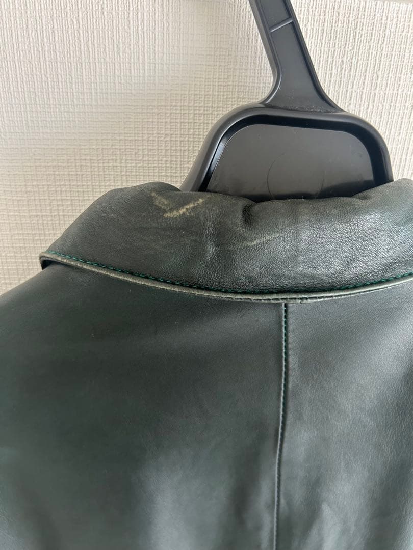 CHRISTIAN PEAU ダークグリーン レザーダブルライダースジャケット