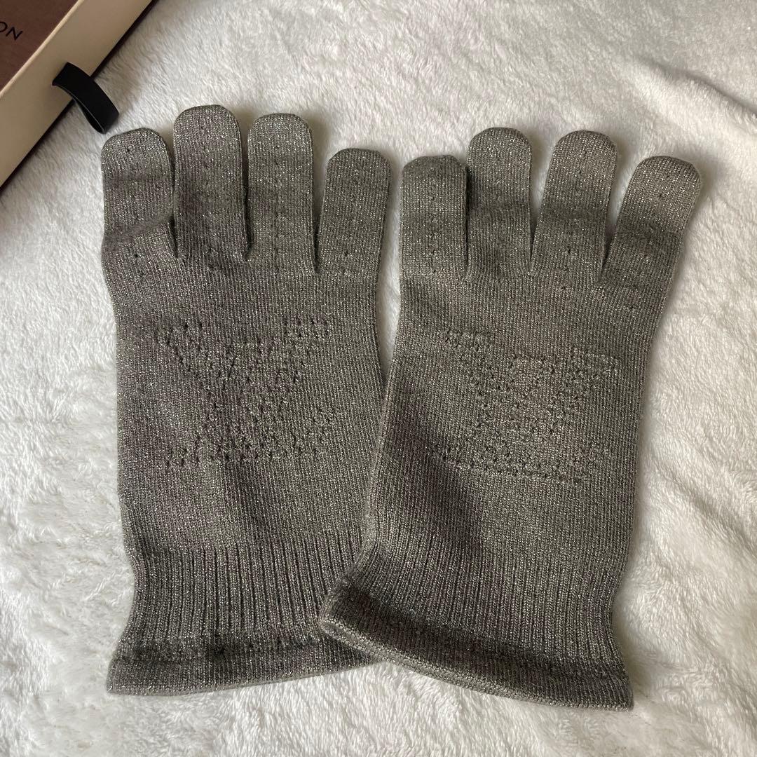 美品★LOUISVUITTON ルイヴィトングレー 手袋グローブダミエモノグラム