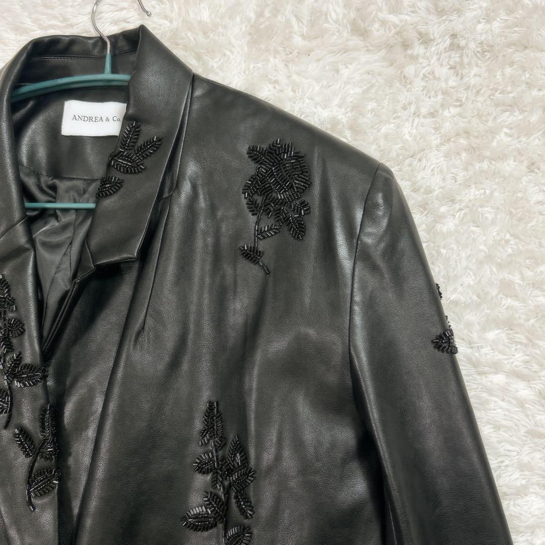 美品　ANDREA&Co. AUBREY レザービーズエンブロイダリージャケット