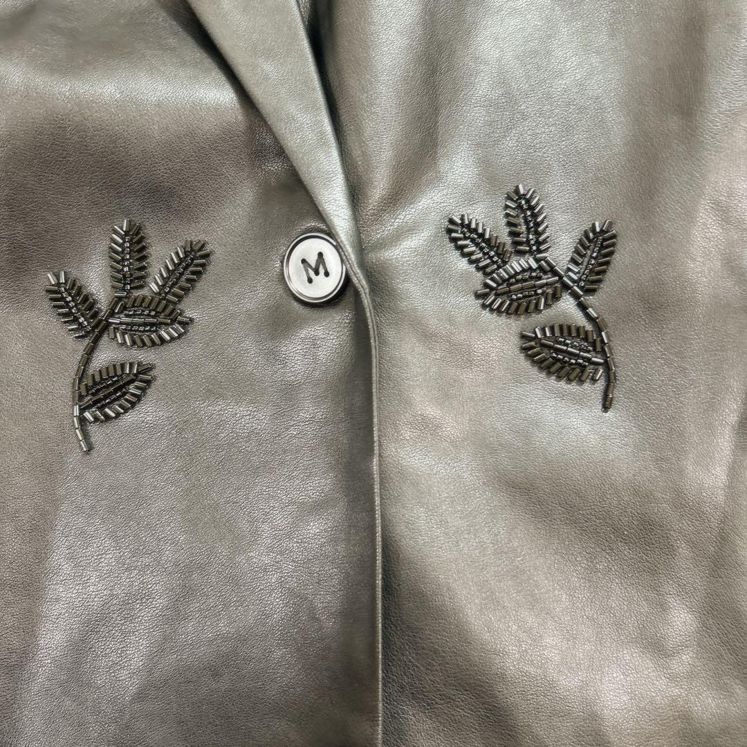 美品　ANDREA&Co. AUBREY レザービーズエンブロイダリージャケット