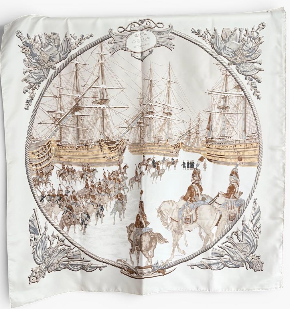 美品 エルメス カレ90 MARINE ET CAVALERIE 海と騎兵隊